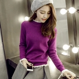 2016秋冬新款女装韩版毛衣针织衫打底衫短款蕾丝长袖套头