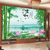 无缝壁画中式3d立体竹子荷花墙壁纸 家和大型背景墙电视背景墙纸