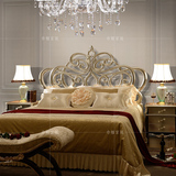 简约时尚纯手工雕花贴银箔后现代欧式高档双人床实木床高舒适度