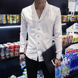夏季韩版潮流衬衫修身男士时尚长袖衬衣服春秋青年发型师流行男装