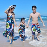 2016新款韩国亲子家庭情侣泳衣个性长裙亲子泳装沙滩海边分体泳衣
