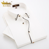 KIN DON/金盾夏款时尚纯色商务休闲修身男士短袖免烫衬衫衬衣白色