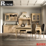 runor实木橱柜定制 中式红橡实木板材石英石台面整体厨房橱柜定做