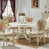 欧式餐桌实木餐桌椅组合双层圆桌法式餐台白色饭桌圆形餐桌椅组合