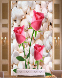 高清水珠玫瑰3D玄关墙纸郁金香走廊壁纸过道竖版墙纸壁画无缝