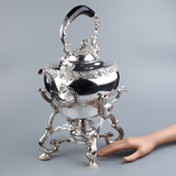 西洋古董 银器收藏法国  纯银 3356g 酒精炉 烧水壶 温酒壶 茶壶