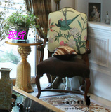 美式餐椅欧式实木布艺印花书椅新古典带扶手餐椅休闲椅设计师家具