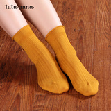 tutuanna蝴蝶结 细条纹 纯色 短袜 卷边女士袜子 棉质袜