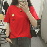 夏装韩国圆领学生半袖女韩版体恤卡通印花宽松上衣纯棉短袖T恤女