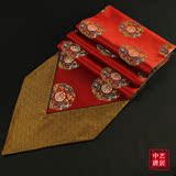 中式 茶几桌旗床旗餐桌装饰布红色桌旗条纹真丝面料桌布餐椅垫