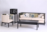 新中式古典简约现代布艺荷花印画艺术家具沙发组合水曲柳实木家具