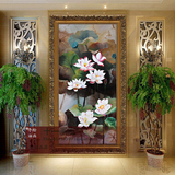 复古荷花 手绘油画家居玄关走廊挂画现代装饰画竖版 有框壁画欧式