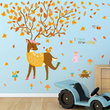 可移除墙贴公主小鹿儿童房客厅床头幼儿园教室卡通动物贴画墙贴纸