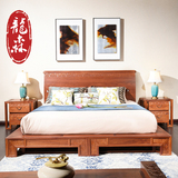 龙森现代新中式红木双人床 刺猬紫檀非洲花梨雕花实木床卧室家具