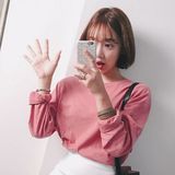 天鹅家韩国正品女装代购2016夏款 萌萌哒减龄粉色休闲长袖针织T恤