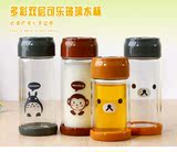卡通创意日用轻松熊龙猫易拉罐透明双层玻璃防烫水杯子玻璃瓶