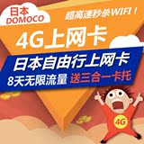 日本DOCOMO4G高速上网卡 8天无限流量  济南日本自由行上网电话卡