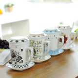 陶瓷水杯 创意泡茶杯带茶漏花茶杯办公过滤茶杯 个人杯礼品马克杯