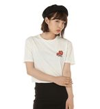 日本专柜代购2016夏moussy新款刺绣复古风玫瑰花棉质短袖t恤女
