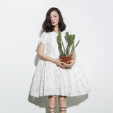 SYU HAN原创设计 绝美的夏天光影透视提花面料两件套大摆连衣裙