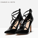 CHARLES&KEITH单鞋 CK1-60280063 尖头交叉带铆钉细高跟女鞋