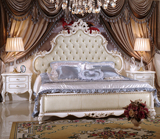 特价欧式雕花真皮床 白色描金实木双人床 1.8米橡木公主结婚大床