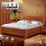 海得宝金丝柚木色家具现代中式框架实木床 1.8米双人床婚床高箱床