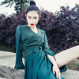 中国风女装夏改良汉服元素古风裙子日常复古交领祖雪纺母绿连衣裙