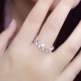款三色思曼妮树叶满钻戒指 正品日韩版新款 时尚个性 指环饰品 女