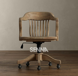 SENNA-欧式家具 美式复古橡木办公椅旋转椅升降电脑椅实木书桌椅