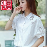 衬衫女2016夏装新款韩版女装上衣韩范宽松显瘦刺绣镂空短袖白衬衣