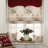 明润 美式乡村红色花簇布百叶升降罗马帘 客厅卧室飘窗定制窗帘