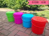 居家多功能储物桶加厚储水洗澡篮手提 带盖塑料收纳桶可坐钓鱼桶