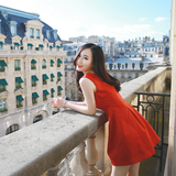 JUPITER陈小颖法式新优雅原创设计高品质超名媛红色小礼服连衣裙