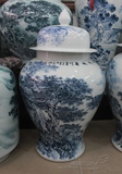 景德镇陶瓷器将军罐名人手绘青花山水密封罐储物器皿带盖花瓶摆件