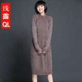 韩版秋冬新款超长套头圆领毛衣中长款女装打底衫针织毛衣裙