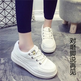 2016春季女士小白鞋系带平跟白色学生运动鞋韩版厚底板鞋潮单鞋子