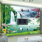 中式客厅大型3d墙纸立体电视背景墙壁画简约无缝影视墙布壁纸山水