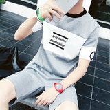 夏季男士短袖t恤套装男青少年潮流韩版夏装男装休闲短裤一套衣服
