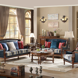 魅力大师美式乡村沙发简美皮布沙发实木沙发组合客厅家具美式沙发