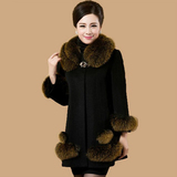 韩版2015冬新款妈妈装羊绒毛呢女高仿狐狸毛大毛领时尚呢子大衣女