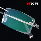 AXA纯钛无框切边眼镜架男配近视平光老花渐进多焦点变色防辐射