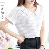 小清新衬衫女短袖 2016夏季女装新款日系小衫 韩范学院风格子衬衣
