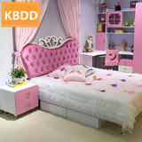 儿童床粉色女孩床公主床单人床套房家具组合床双抽屉带高箱单层床