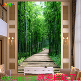玄关瓷砖背景墙 客厅过道走廊墙砖浮雕壁画 欧式清新竹林木板小路