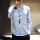 2016春季新款日系男士长袖衬衫韩版修身立领纯色白衬衣潮青年男装