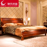 联乐 现代中式1.5米原木床简约双人床 1.8米高档实木床进口桦木