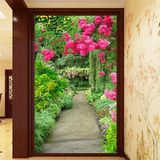 3D花园玫瑰玄关壁画视觉延伸客厅走廊过道背景墙无缝整张背胶壁纸