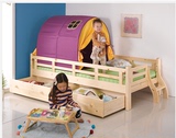 特价实木儿童床带护栏 松木儿童床 帐篷床双层床拖床儿童实木床