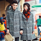 包邮品牌冬季韩版情侣装保暖中长款呢子风衣新款男女毛呢外套特价